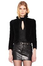 Saint Laurent Star Embroidered Velvet High Neck Jacket In Black