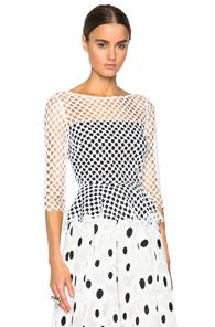 Oscar De La Renta Mesh Peplum Blouse In White