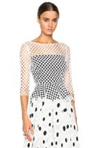 Oscar De La Renta Mesh Peplum Blouse In White