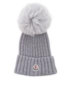 Moncler Berretto Beanie With Fox Fur Pom In Gray