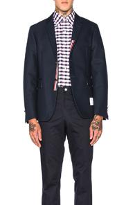 Thom Browne Double Woven Twill Classic Blazer In Blue