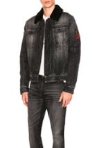 Saint Laurent Shearling Trim Denim Jacket In Black,gray
