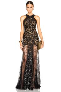 Emilio Pucci Long Lace Dress With Sheer Paneling In Black