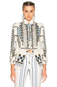 Roberto Cavalli Woven Jacket In White,blue,abstract