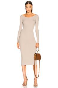 Enza Costa Rib Wide V Neck Dress In Neutrals