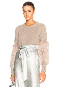 Sally Lapointe Cashmere Sweater With Lavender Fox Fur In Neutrals