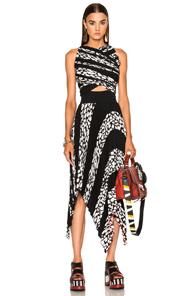 Proenza Schouler Printed Pleated Cloque Dress In Abstract,black,white