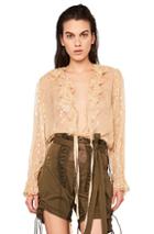Saint Laurent Polka Dot Georgette Ruffle Front Blouse In Geometric Print,neutral,metallics