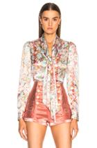 Pierre Balmain Tie Neck Blouse In Floral,pink,blue