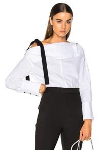 Proenza Schouler Cotton Poplin Long Sleeve Off Shoulder Top In White