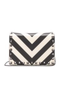 Valentino Rockstud V Stripe Pouch In Black,white,stripes