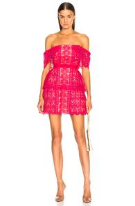 Self-portrait Off Shoulder Floral Guipure Mini Dress In Pink