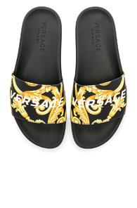 Versace Hibiscus Print Sandal In Black,paisley