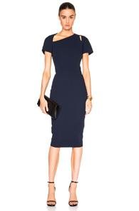 Victoria Beckham Light Matte Crepe Cap Sleeve Cut Out Dress In Blue