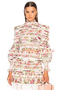 Zimmermann Sunny Smocked Bodice Top In White,pink,floral
