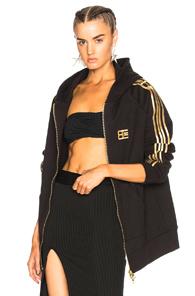 Baja East French Terry Zip Hoodie In Black,metallics,stripes
