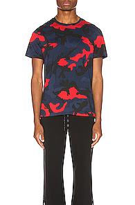 Valentino Camo Tee In Blue,camo,red