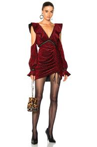 Self-portrait Red V-neck Frill Mini Dress In Black,geometric Print,red