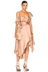 Zimmermann Sueded Asymmetric Wrap Dress In Neutrals,pink
