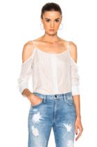 Frankie Off Shoulder Button Down Top In Gray,stripes,white