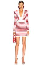Balmain V Neck Tricolored Stripe Dress In Red,stripes,white