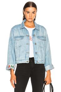 Frame Embroidered Cuffed Jacket In Blue