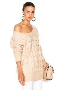 Ryan Roche Oversized Crew Neck Cable Sweater In Neutrals