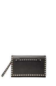 Valentino Rockstud Flap Clutch In Black