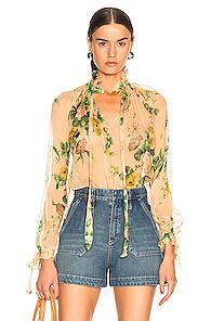 Zimmermann Zippy Necktie Top In Floral,neutral