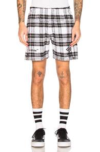 Off-white X Umbro Shorts In White,checkered & Plaid,black