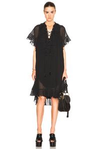 Chloe Cotton Crepon Gauze Ruffle Dress In Black