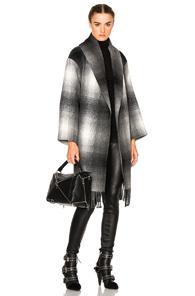 T By Alexander Wang Oversized Shawl Coat In Black,gray,checkered & Plaid