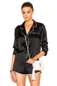 Fleur Du Mal Long Sleeve Pj Top In Black