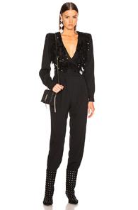 Alessandra Rich Embellished Lace Top Jumpsuit In Black