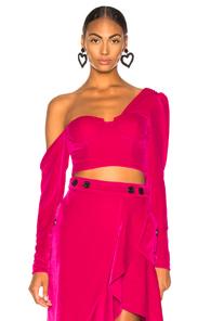 Self-portrait Velvet Crop Top In Pink