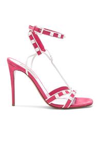 Valentino Free White Rockstud Ankle Strap Sandals In Pink