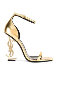 Saint Laurent Logo Ankle Strap Heel In Metallic