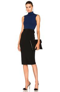 David Koma Bicolor Ribbon Waistband Detail Pencil Dress In Black,blue