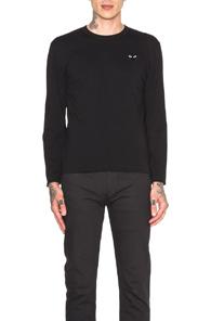 Comme Des Garcons Play Black Emblem Cotton Long Sleeve Tee In Black