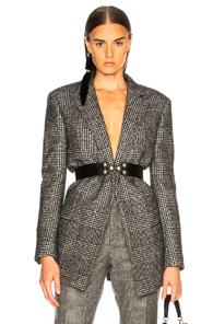 Saint Laurent Check Open Blazer In Black,plaid,white