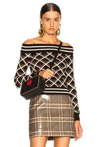 Fendi Deco Print Off Shoulder Sweater In Abstract,black,brown,neutral,stripes
