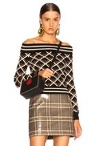 Fendi Deco Print Off Shoulder Sweater In Abstract,black,brown,neutral,stripes