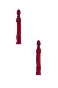 Oscar De La Renta Long Beaded Tassel Earrings In Red