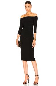 Norma Kamali Off Shoulder Shirred Waist Dress In Black