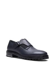 Lanvin Shiny Monk Strap Shoes With Elastic Details In Blue