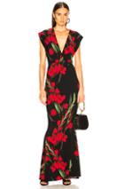 Norma Kamali V-neck Rectangle Gown In Black,floral,red