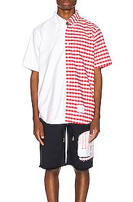Thom Browne Bicolor Checkered Button Down Shirt In Red,plaid,white