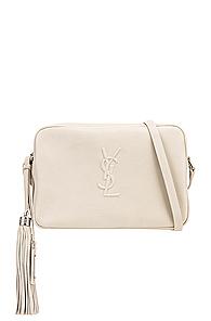 Saint Laurent Medium Logo Embossed Lou Satchel In White