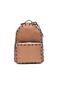 Valentino Guitar Rockstud Rolling Medium Backpack In Neutrals