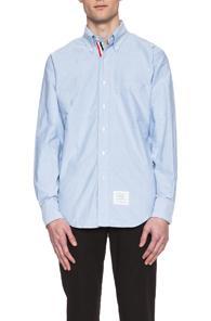 Thom Browne Classic Cotton Button Down With Ribbon Placket In Blue